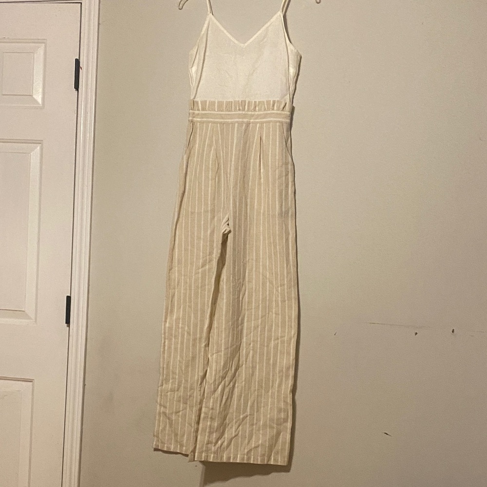 Striped Wide-Leg Jumpsuit in Cream and White